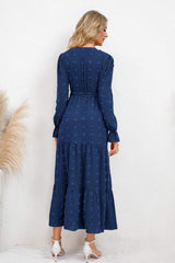 Swiss Dot Tied Surplice Flounce Sleeve Dress - Trendsi - Flyclothing LLC