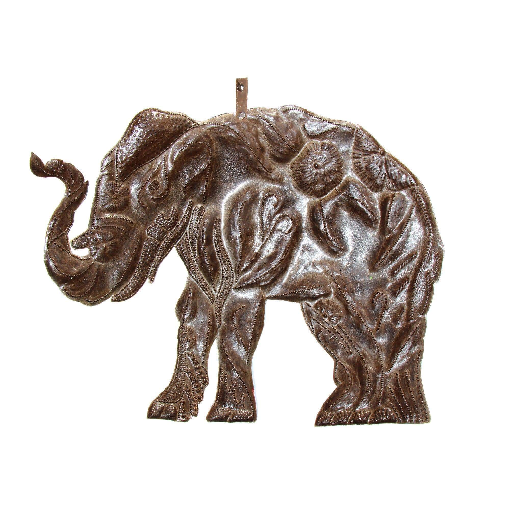 Hibiscus Elephant Haitian Metal Drum Art - Haitian Artisans
