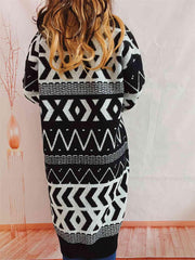 Geometric Button Front Longline Cardigan - Trendsi
