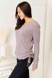 Double Take Drawstring Ribbed Long Sleeve T-Shirt - Trendsi