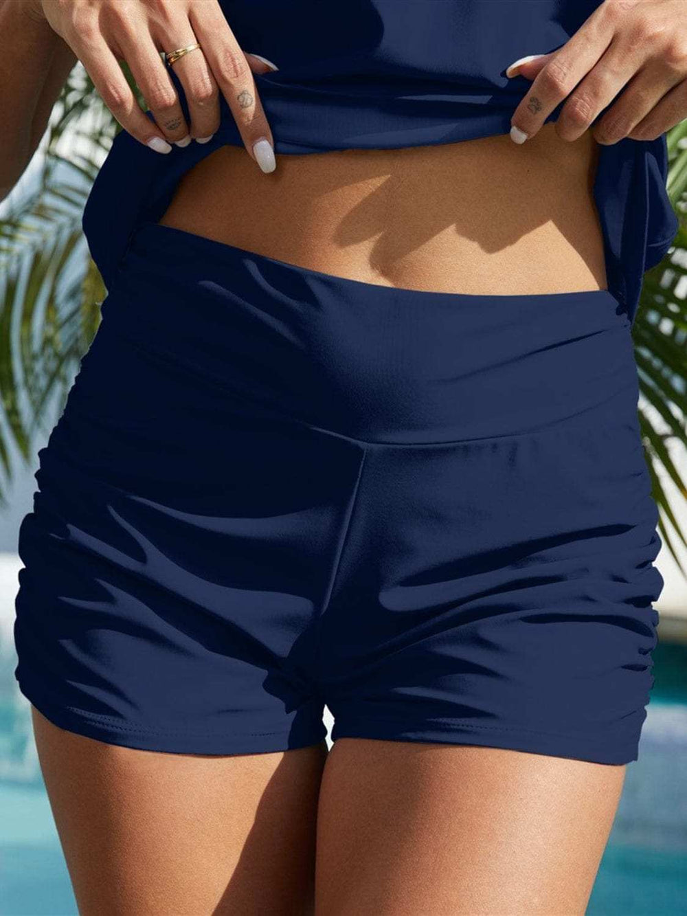 Ruched Mid-Rise Waist Swim Shorts - Trendsi - Flyclothing LLC