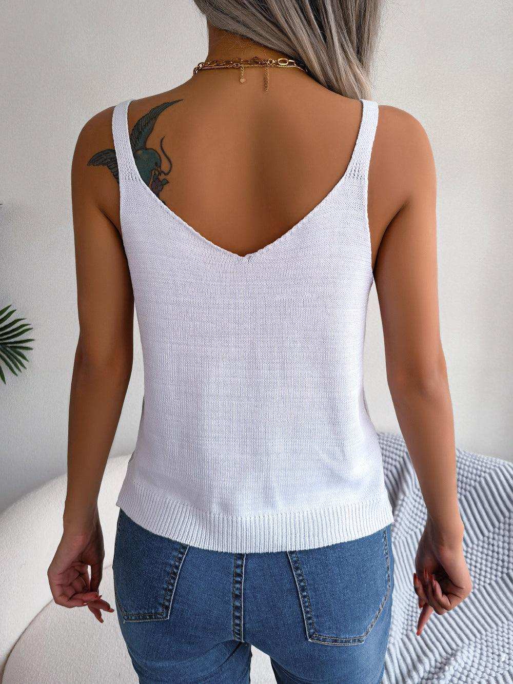 Openwork Scoop Neck Knit Tank Top - Trendsi - Flyclothing LLC