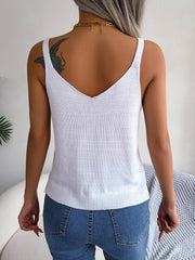 Openwork Scoop Neck Knit Tank Top - Trendsi
