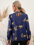 Leopard Graphic Mock Neck Puff Sleeve Blouse - Trendsi - Flyclothing LLC