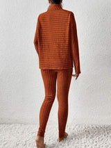 Ribbed Turtleneck Top and Pants Set - Trendsi - Flyclothing LLC