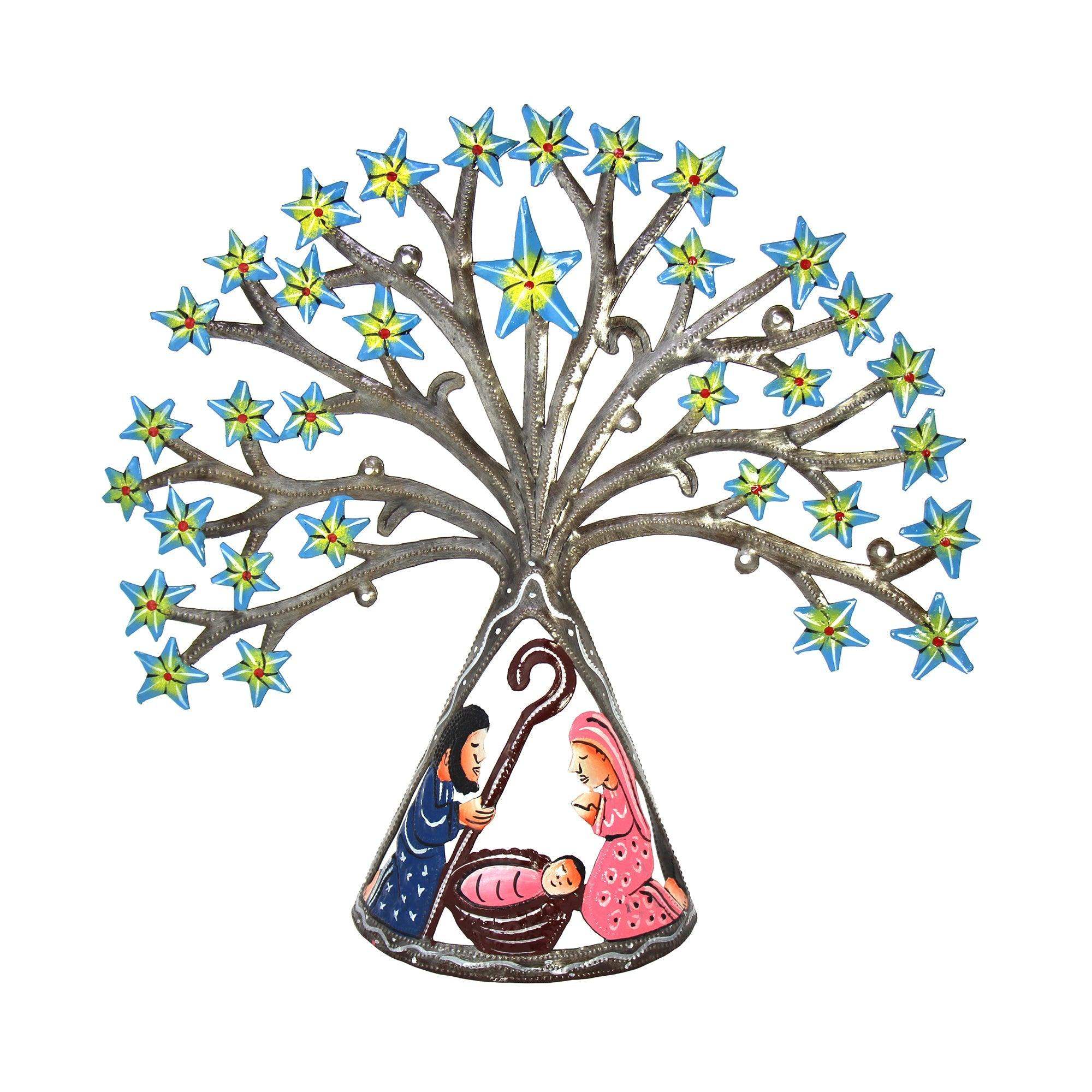 Haitian Metal Drum Tabletop Nativity with Shooting Blue Stars - Haitian Artisans - Flyclothing LLC