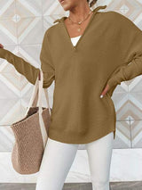 Half Zip Long Sleeve Knit Top - Trendsi - Flyclothing LLC
