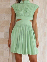 Cutout Ruched Mock Neck Mini Dress - Trendsi - Flyclothing LLC