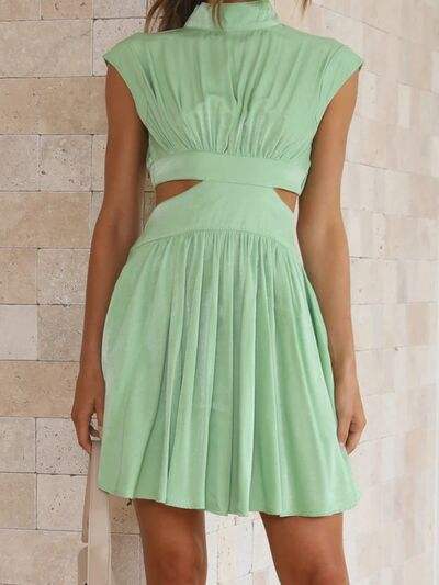 Cutout Ruched Mock Neck Mini Dress - Trendsi - Flyclothing LLC