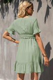 Smocked Waist Flounce Sleeve Ruffle Hem Dress - Trendsi