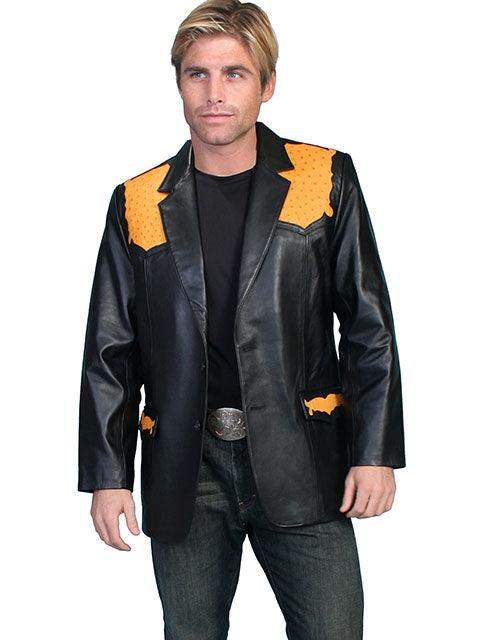Scully BLACK LAMB W/BUTTERCUP OSTRICH TRIM OSTRICH TRIMMED BLAZER - Scully Leather - Flyclothing LLC
