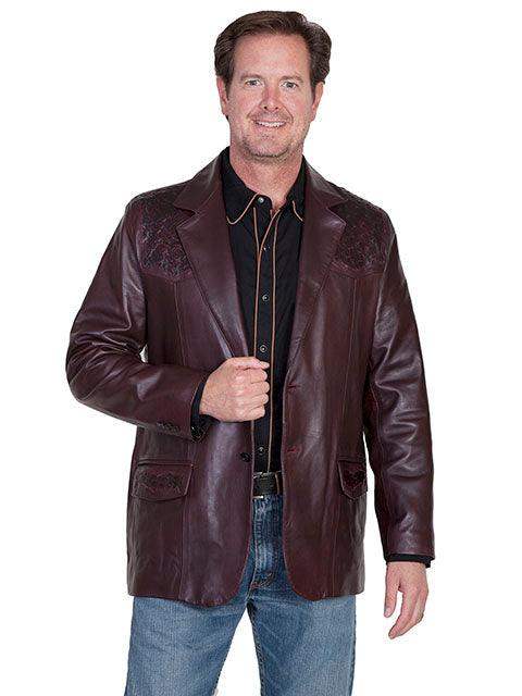 Scully BLACK CHERRY OSTRICH TRIMMED BLAZER - Scully Leather - Flyclothing LLC