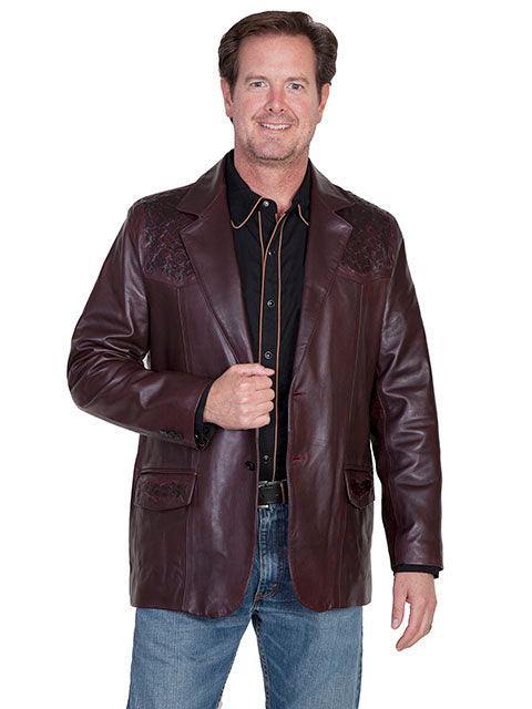 Scully BLACK CHERRY OSTRICH TRIMMED BLAZER - Scully Leather
