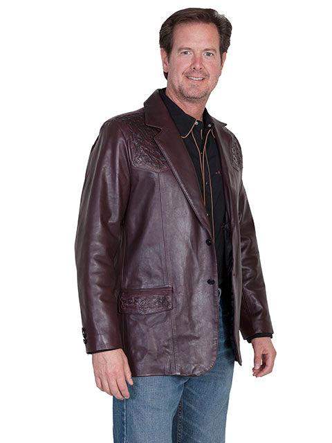 Scully BLACK CHERRY OSTRICH TRIMMED BLAZER - Scully Leather - Flyclothing LLC