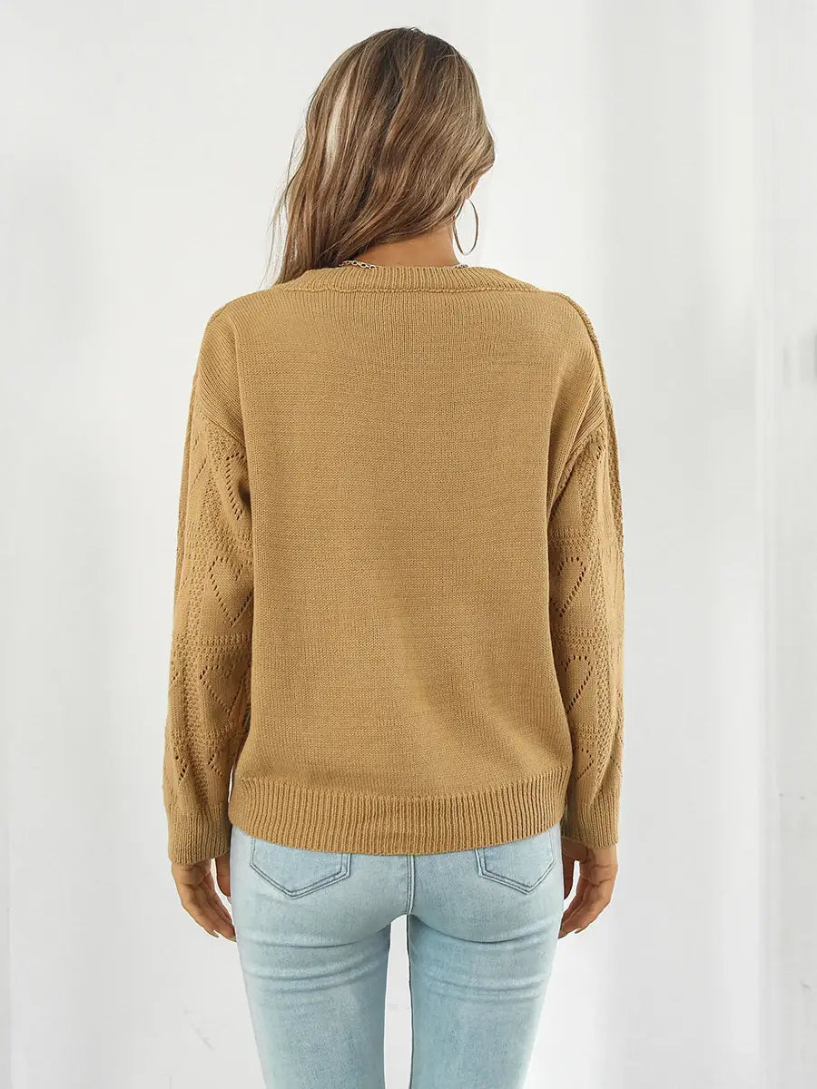 Openwork V-Neck Sweater - Trendsi - Flyclothing LLC