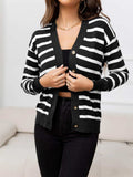Striped Dropped Shoulder V-Neck Knit Top - Trendsi - Flyclothing LLC