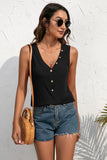 Buttoned Deep V Tank - Trendsi
