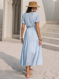 Tie Neck Balloon Sleeve Tiered Dress - Trendsi - Flyclothing LLC