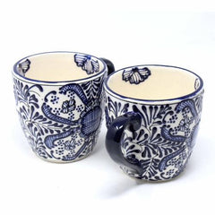 Rounded Mugs - Blue Flowers Pattern, Set of Two - Encantada - Flyclothing LLC