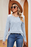 Eyelet Ribbed Round Neck Long Sleeve T-Shirt - Trendsi - Flyclothing LLC