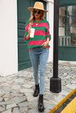 Striped Balloon Sleeve Knit Pullover - Trendsi
