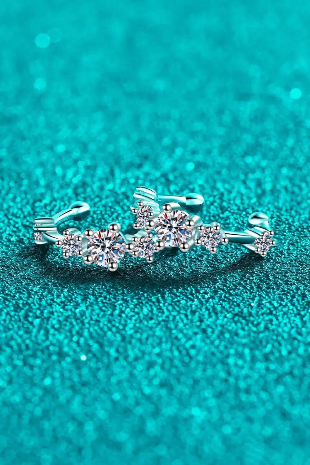 Moissanite Rhodium-Plated Cuff Earrings - Trendsi - Flyclothing LLC