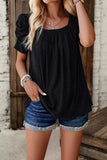 Eyelet Square Neck Puff Sleeve T-Shirt - Trendsi - Flyclothing LLC