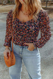 Plus Size Printed Surplice Neck Long Sleeve Blouse - Trendsi - Flyclothing LLC
