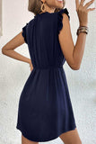 Ruffled Tie-Waist Keyhole Dress - Trendsi