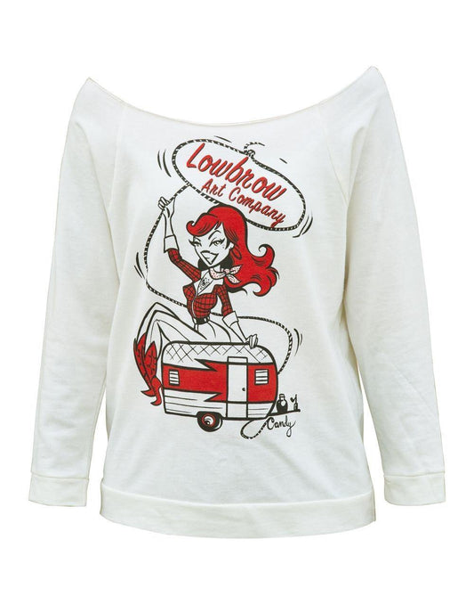 Candy Wild Cow Girl Up Scoop Neck Sweatshirt - Lowbrow Art Company