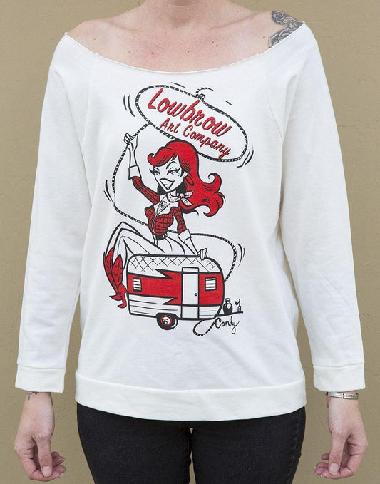 Candy Wild Cow Girl Up Scoop Neck Sweatshirt - Lowbrow Art Company