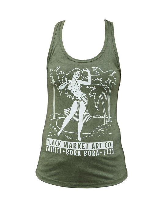 Black Market Polynesian Paradise Racer Back Tank Top - Lowbrow Art Company