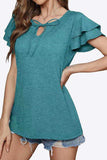 Tie-Neck Layered Flutter Sleeve Blouse - Trendsi - Flyclothing LLC