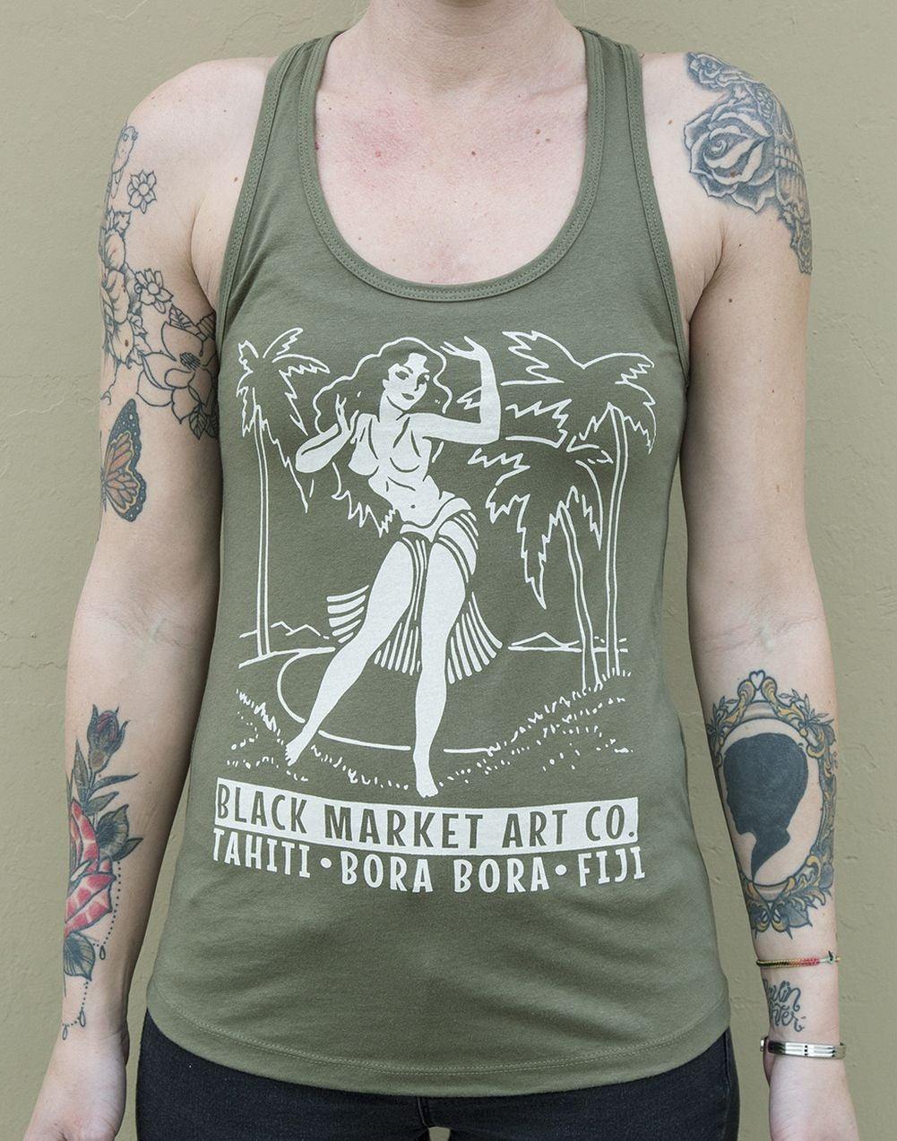 Black Market Polynesian Paradise Racer Back Tank Top - Lowbrow Art Company