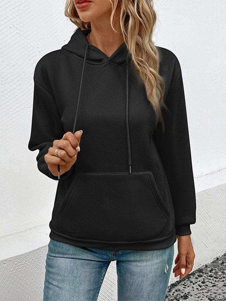 Long Sleeve Front Pocket Hoodie - Trendsi