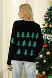 Christmas Tree Round Neck Ribbed Trim Sweater - Trendsi