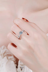 925 Sterling Silver Inlaid Moissanite 6-Prong Ring - Trendsi