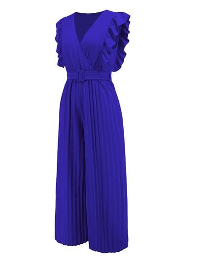 Ruffled Surplice Cap Sleeve Jumpsuit - Trendsi