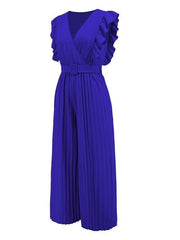 Ruffled Surplice Cap Sleeve Jumpsuit - Trendsi