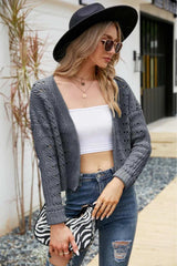 Open Front Cuffed Cropped Cardigan - Trendsi - Flyclothing LLC