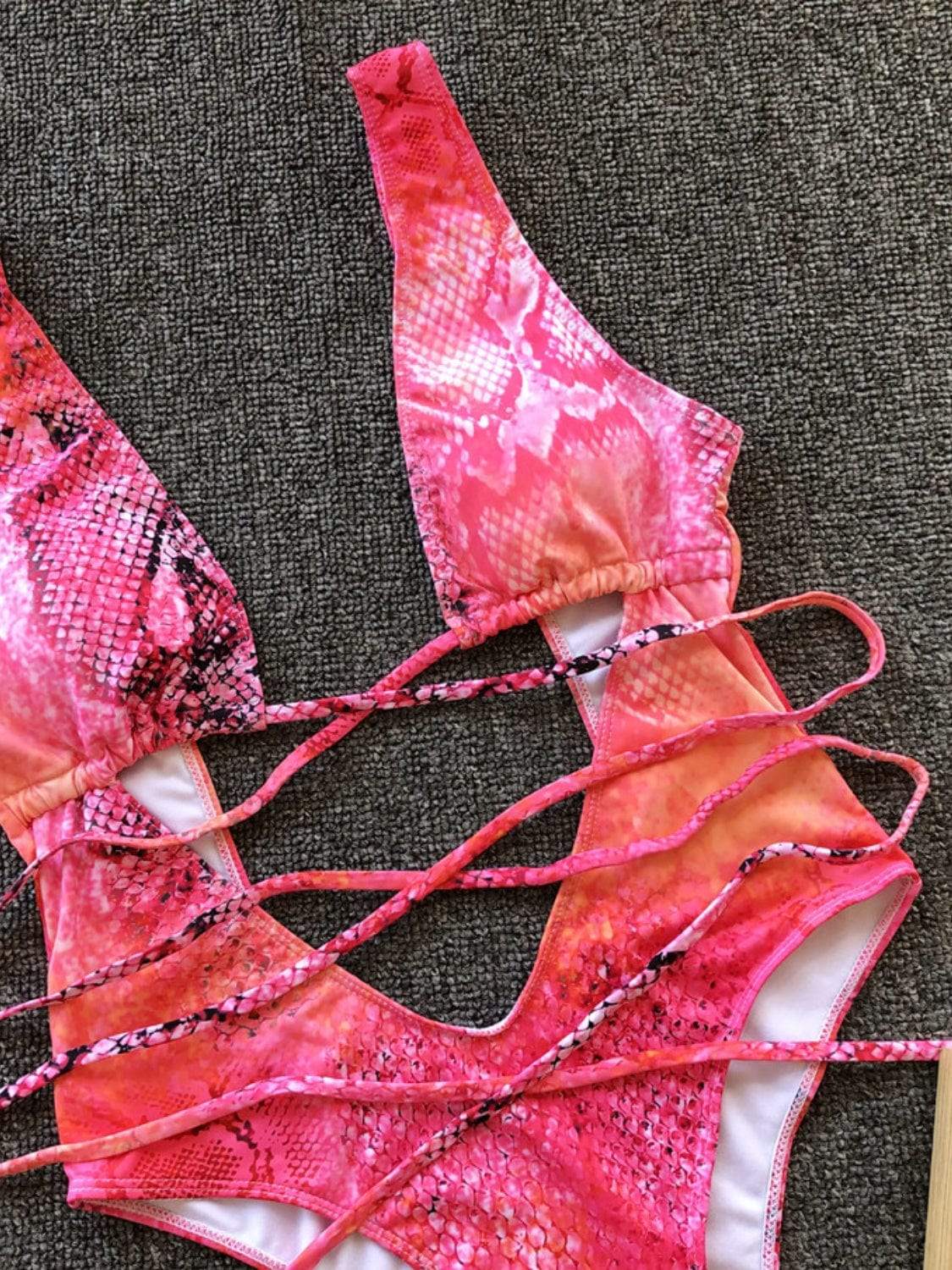 Lace-Up Backless Plunge One-Piece Swimwear - Trendsi - Flyclothing LLC