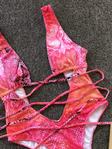 Lace-Up Backless Plunge One-Piece Swimwear - Trendsi - Flyclothing LLC