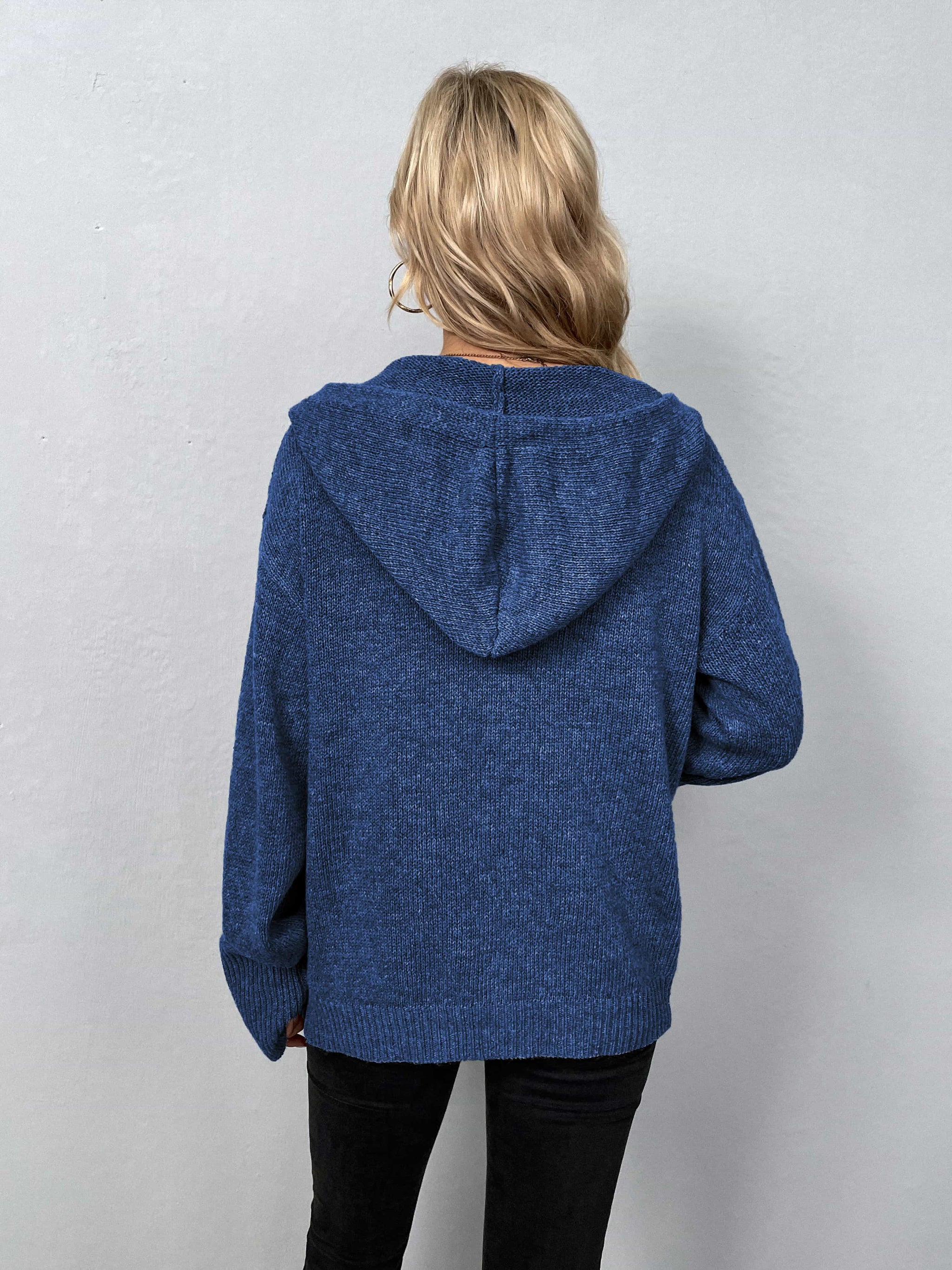 Button-Down Long Sleeve Hooded Sweater - Trendsi - Flyclothing LLC