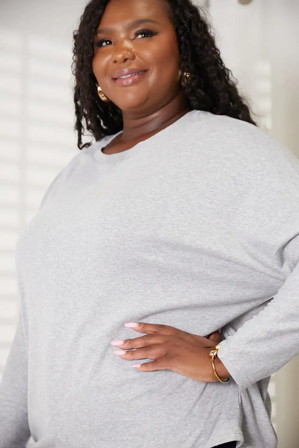 Double Take Seam Detail Round Neck Long Sleeve Top - Trendsi - Flyclothing LLC