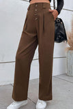 Button-Fly Pleated Waist Wide Leg Pants with Pockets - Trendsi