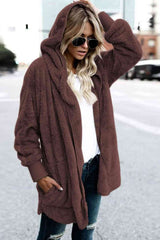 Teddy Hooded Jacket with Pockets - Trendsi - Flyclothing LLC