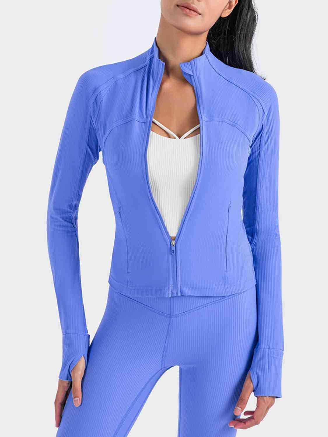Zip-Up Long Sleeve Sports Jacket - Trendsi - Flyclothing LLC