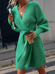 Open Front Lantern Sleeve Tied Cardigan - Trendsi