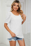 Eyelet Puff Sleeve Round Neck Top - Trendsi - Flyclothing LLC