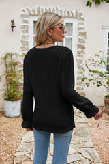 Eyelet Lace Trim Flounce Sleeve Blouse - Trendsi - Flyclothing LLC